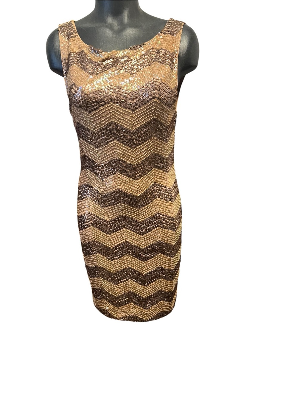Authentic Alice&Oliva Sequin Chevron Tank Dress in Champagne and Bronze